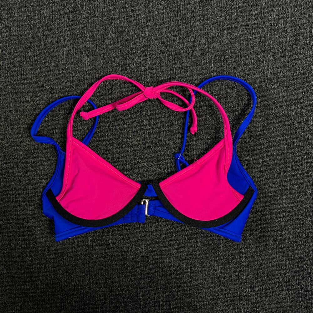 Vintage Y2k Double Layer Pink Blue Retro Triangle Tie Swimsuit Top Women's Small